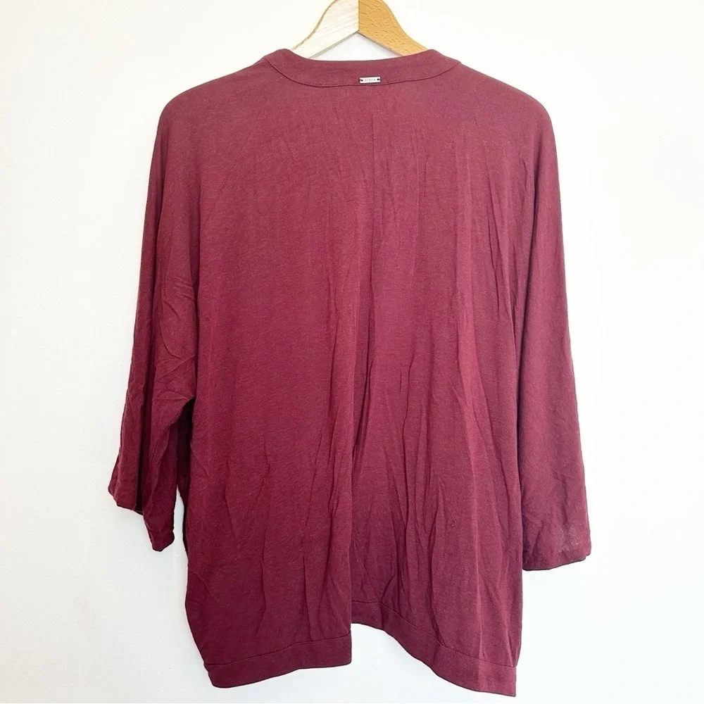PrAna Foundation Seabrook Wrap Cardigan Sweater Open Front Maroon Heather XL